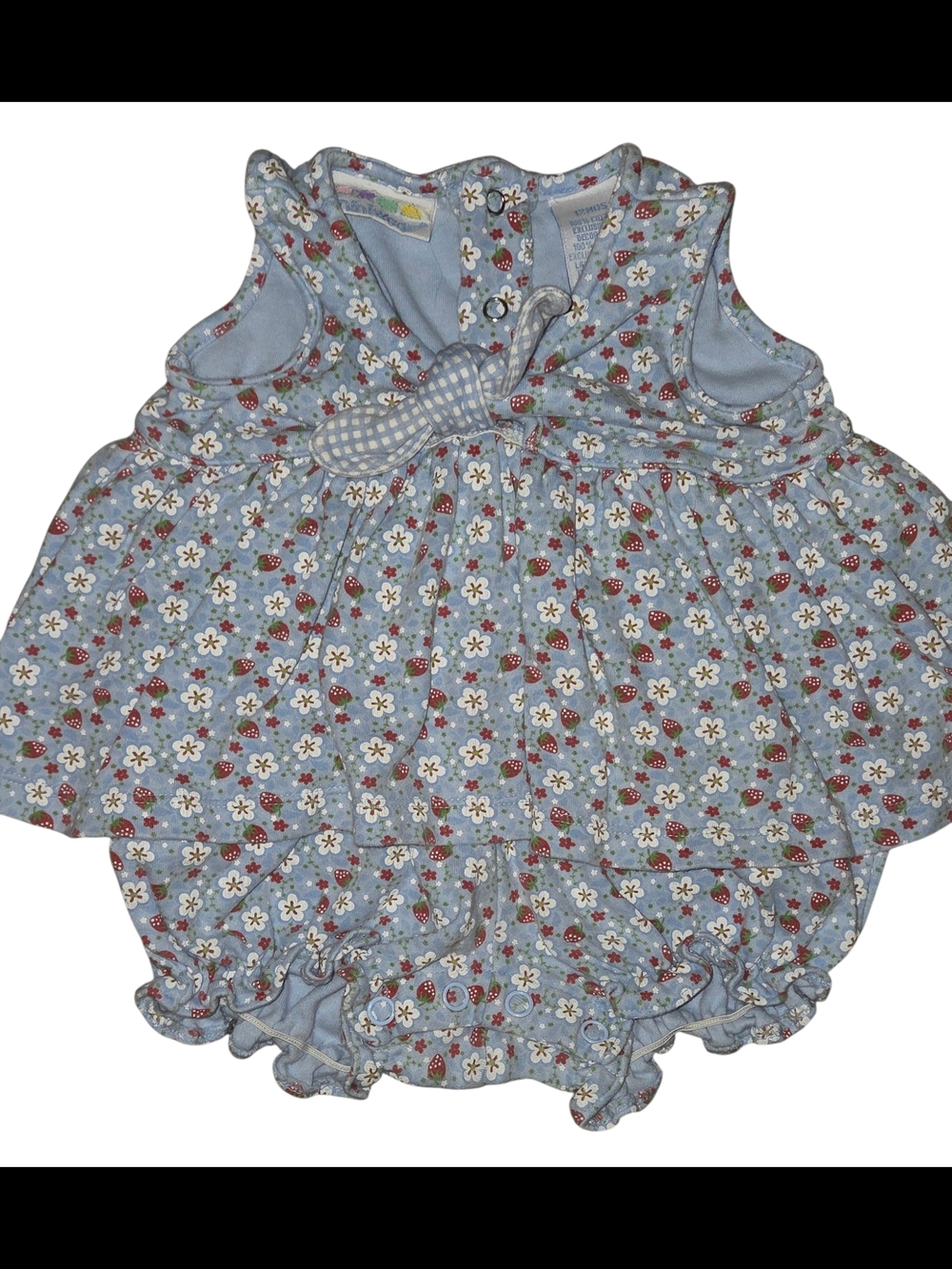 Baby Floral, Strawberries And  Bow Romper - Light Blue
